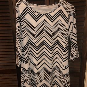 Boutique- Black &white shift dress w/ gold details